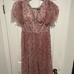 New Sequin Formal Maxi Dress | Mesh Overlay Dress